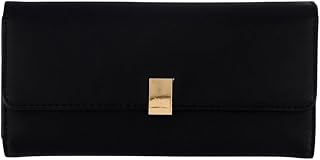 Caracol, Women's Leather Wallet, Plain Black, Snap Button Closure, Polyester Lined, 19 x 10 x 1 cm