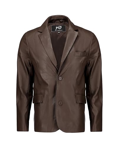 Image of Jild Invisible Stitching Casual Leather Blazer for Men - 2-Button Closure Coat Style Regular Fit Lambskin Leather Jacket Men