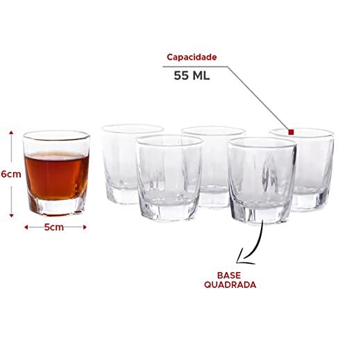 Conjunto 6 Copos De Vidro P/ Shot ou Dose 55ml Base Quadrada