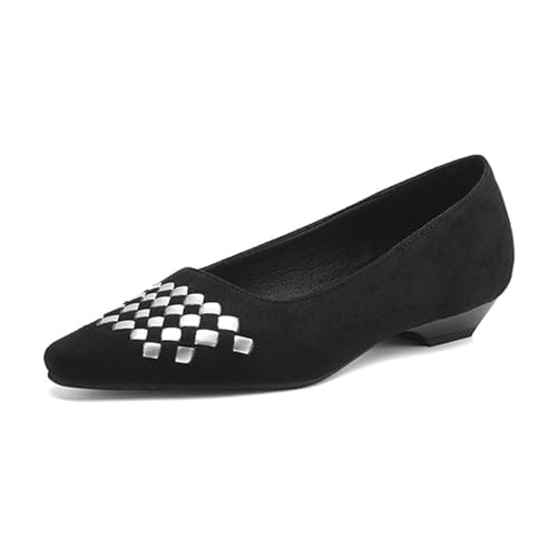 Women's Suede Braid Pointed Toe Shallow Mouth Flat Ballet Shoes Elegance Weave Low Heel Thick Cushion Comfortable Slip On Walking Shoes for Commuting Shopping Daily