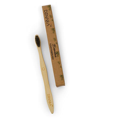 Image of DENARA Bamboo Toothbrush with Charcoal Activated Soft Bristles antibacterial and biodegradable Adult (Pack of 2)