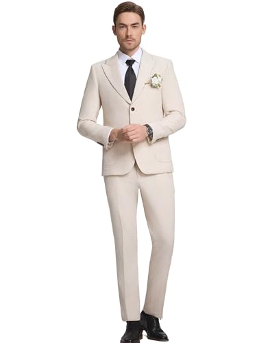 Mens Linen Suit 2 Piece Casual Suits for Men Summer Beach Groom Wedding Suit Linen Blazer Pants Set3