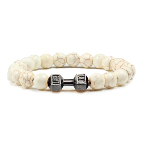 Bracelet haltère en pierre de lave véritable et métal ciselé - 3
