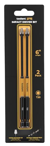Image of toolant T20 6 inch Impact Torx Bits, 1 /4 inch Hex, S2 Steel, 2-Piece Set | Diamond-coated CNC tips grip screw heads, while strengthened magnets hold screws in tight spaces.