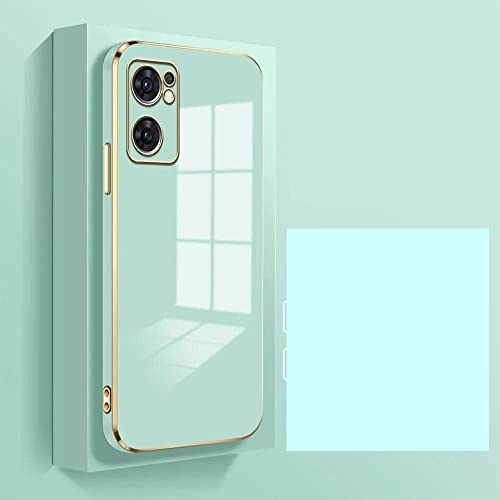 Image of Apurb Store for Oppo Reno 7 5G Plating Square Gold Frame Phone Case Luxury Soft Silicone Back Cover (for Oppo Reno 7 5G, Mint Green)