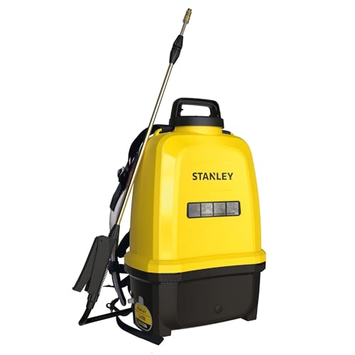 Stanley Pulverizador de presión 16 L, pulverizador de jardín, eléctrico, batería de Litio Recargable, Lanza telescópica, Boquilla Ajustable, autonomía 2 h, máx. 5 Bar, 0,6 L/min, Amarillo/Negro