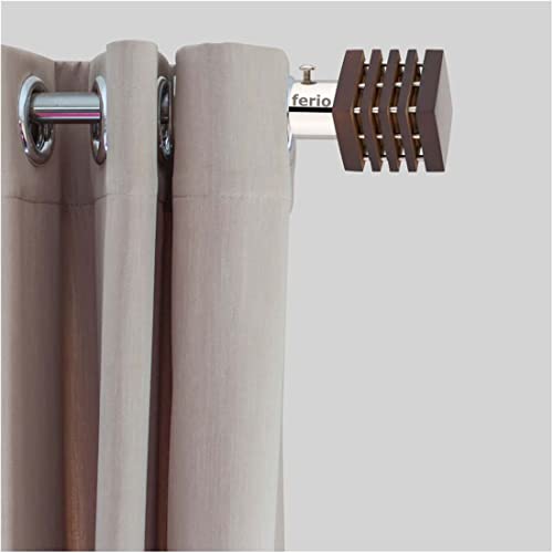 Image of Ferio Wengi Finish Wooden and Stainless Steel Heavy Curtain Finials for Door and Window Accessories Full (for Single Rod 1 Inch) Set of 3 (6 Pcs) : Curtain Brackets /Holders