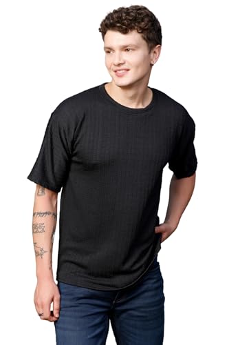 Image of Zilcon Mens Solid Unique Design Tshirt for Men - Round Neck Loose Fit Drop Shoulder Polo Mens T-Shirt