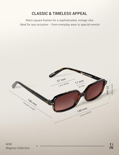 TIJN Retro Rectangular Sunglasses for Women,Vintage 90s Style,Trendy Lightweight UV Protection,Square,Tortoise with Blck Tea