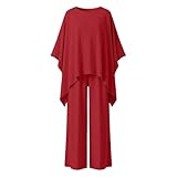 Duohropke Traje de pantalón para mujer, festivo, elegante, de dos piezas, juego de 2 piezas, tallas grandes, traje de noche, chifón, manga 3/4, blusa simple, para invitados de boda, pantalones de