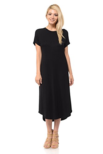 iconic luxe Women's A-Line Short Sleeve Midi Dress Large Black - Thumbnail 2