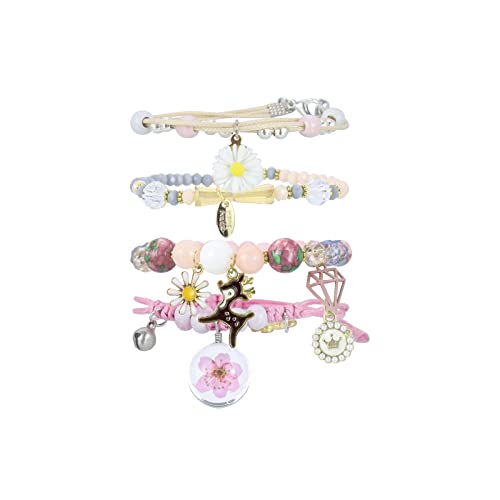 Image of 4 Pcs Beaded Cute Bracelets for Teen Girls Women, Dainty Cute Cartoon Crystal Beads Pearl Stretch Charm Handmade Adjustable Anklets Bracelet Set Birthday Gift for Friends