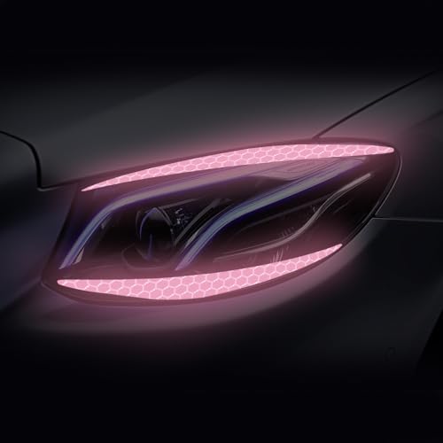 Image of 4 Pcs Reflective Eyeliner Car Decals-2 Pair Super Bright Vinyl Stickers for Headlights, High Reflective Car Headlight Eyelashes Sticker Cute Girl Car Accessory (Pink)