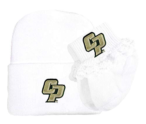 Future Tailgater Cal Poly Mustangs Newborn Baby Knit Cap and Socks with Lace Set White