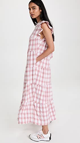 English Factory Women's Textured Gingham Maxi Tiered Baby Doll Dress Pink #TOP3