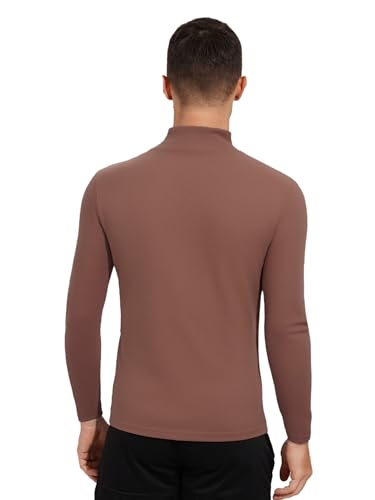 Eandarui Ropa interior térmica para hombre de invierno, cuello alto, camiseta interior de manga larga, para fútbol, exterior, deporte, camiseta funcional, marrón, M