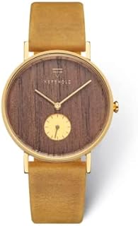 Kerbholz - Holzuhr Damen - Frida - leichte analoge Quartz Damenuhr mit Ziffernblatt aus Holz - Armbanduhr mit echtem Lederarmband - kleine Uhr für Frauen aus Naturholz, Ø 35mm