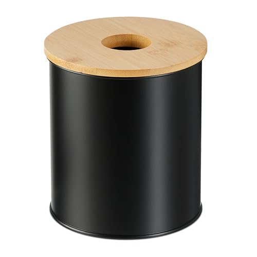 Relaxdays Kosmetikeimer, 2 Liter, Bambusdeckel mit Loch, runder...