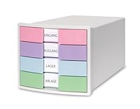 HAN Schubladenbox IMPULS 2.0 mit 4 geschlossenen Schubladen für DIN A4/C4 inkl. Beschriftungsschilder, Auszugsperre, möbelschonende Gummifüße, premium Qualität, 1012-129, weiß/pastell
