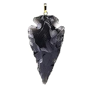 Tebapi Raw Gems Natural Black Obsidian Pendant Necklace for Men Women Arrowhead Shape Black Flint Gemstone Charms Crystal Necklace Rough Healing Point Quartz Stone Pendants