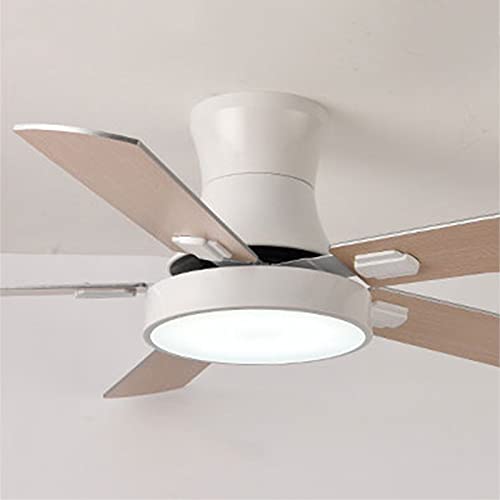 Modern Indoor Low Profile Ceiling Fan with LED Light and Remote Control, 44 Inch, 5 Wood Blades Flush Mount Ceiling Fan Matte Black (Color : White)