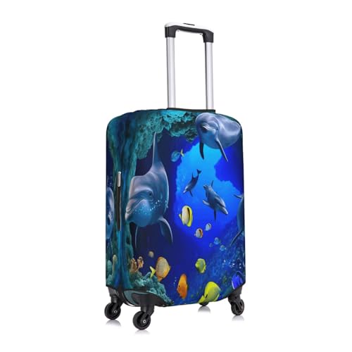 Ocean Life Dolphins Fish Art Luggage Cover Protector Elastic Washable Anti-Scratch Suitcase Covers With Concealed Zipper For 18-32 Inch Luggage Large3