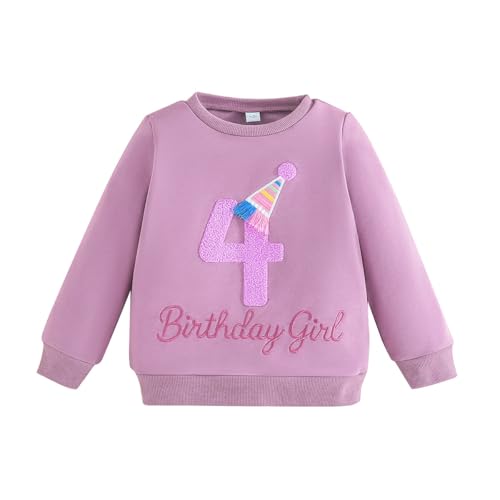 Yoolhamy Baby Mädchen Geburtstag Sweatshirt für Kinder Outfits T Shirt Brief Stickerei Pullover Kleidung für Kleinkind Geburtstag Geschenk Top (DE/NL/SE/PL, Alter, 4 Jahre, 5 Jahre, Regular, Purple)
