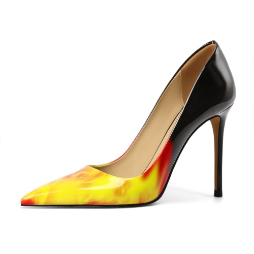 Image of Eldof Women's Classic Dress Pumps Shoes, Sexy Pointed Toe 4 inch Stiletto High Heels, Office Formal Slip On Size 5-13