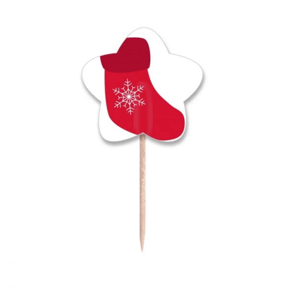 Chaussettes rouges et flocons en cure-dents décoratifs étoiles pour étiquette cupcake