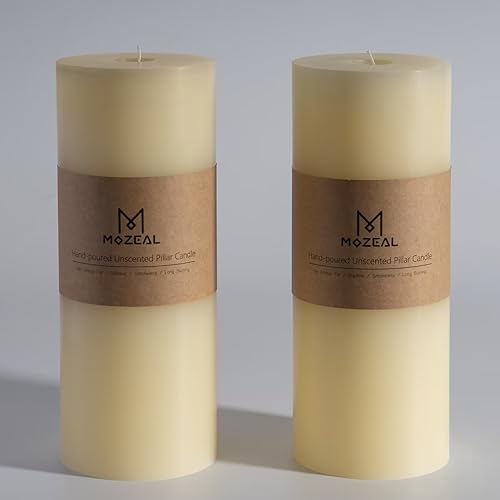 MOZEAL 4" x 10" Extra-Large Ivory Pillar Candles (Set of 2), Unscented,Dripless, Smokeless,Long Clean-Burning,These Tall 10 inch Large Ivory Pillar Candles Perfect for Weddings and Christmas...