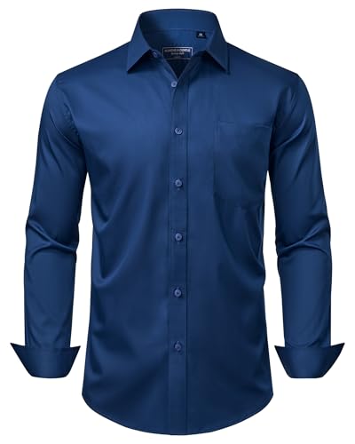 Lista de Camisas de Vestir para Hombre Baratas que Puedes Comprar On-line. 49 Alimens & Gentle - Camisas de vestir para hombre, de manga larga, sin arrugas, elásticas, grandes y altas, Azul marino, 4X-Large
