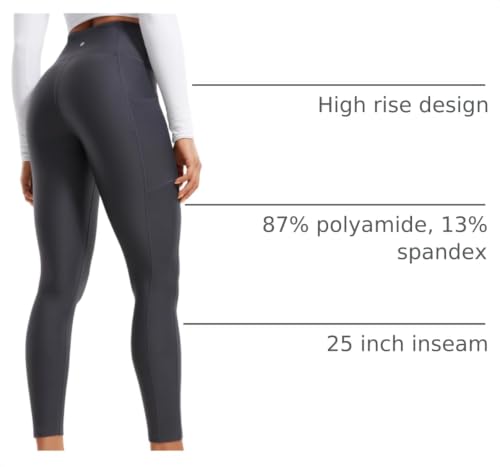 Image of CRZ YOGA Fleece Lined Leggings Pockets 25'' - Thermal High Waisted Casual Lounge Workout Womens Yoga Pants Winter Warm Mysterious Grey XX-Small