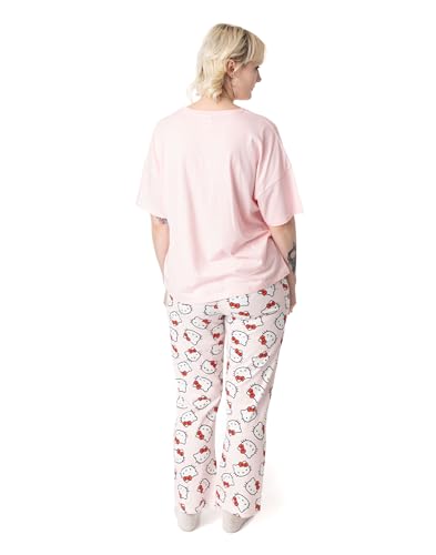 Hello Kitty Womens Pyjama Set | Adults Kitty White Graphic Short Sleeve Top & Long Leg PJ Bottoms in Pink2