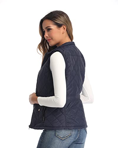 Longking Women's Vest, Stand Collar Lightweight Zip Quilted Vest For Women Dark Blue L #TOP2