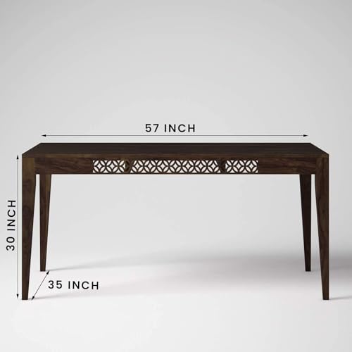 Image of Solid Sheesham Wood Dining Table Set with Chairs | Brown Modern Decorative Dining Set for Home /Office /Dining Room /Hotels | Walnut 6 Seater CNC