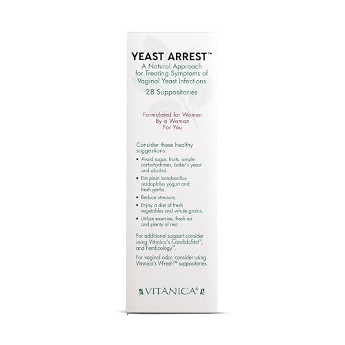 Image of Vitanica Yeast Arrest, Homeopathic Vaginal Suppositories, for Yeast Infection Symptoms, Relieves Burning, Itching & Discharge, with Boric Acid, Tea Tree Oil & Probiotics, Vegan (Yeast Arrest, 28)