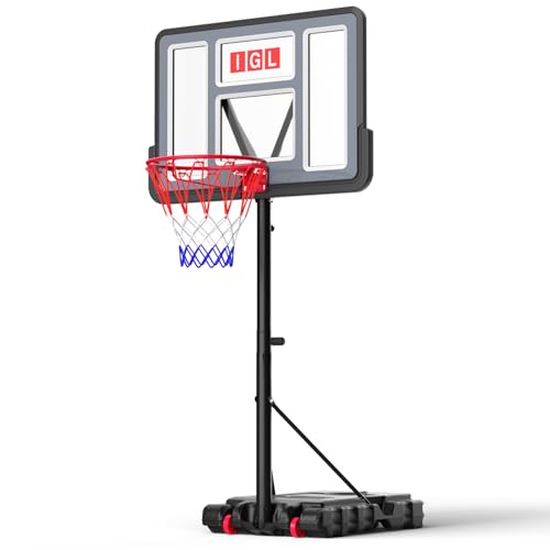 IGL Portable Basketball Hoop Outdoor, Adjustable Basketball Hoop 5.6-10 ft with 44 Inch Backboard...