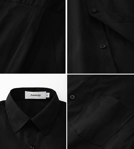 Boys Short Sleeve Dress Shirts Solid Poplin Soft Stretch Fabrics with Two Bow Tie Set3