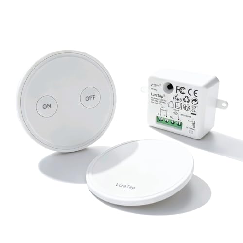 Kit de Interruptor de Luces Inalámbricas, LoraTap Interruptor Inalámbrico + Receptor Relé RF 868MHz Control Remoto Hasta 200 metros Mando a Distancia para Iluminación y Electrodomésticos