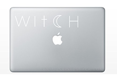 Image of Witch Cross and Crescent Moon Quote Name (White) Vinyl Decal Stickers for MacBook Laptop Car Love Forever Birds Always Relationships Feathers Magic Wicca Halloween Samhain Pagan