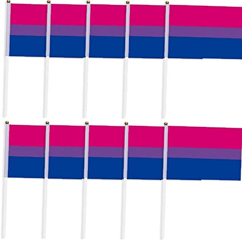 Haowul 10 Pack Bisexuelle Stolz Regenbogenflaggen Bisexuell Bi Kleiner Mini Hand Gehaltene Stick Flagge Schwule LGBT Festival Party Paraden Dekorationen
