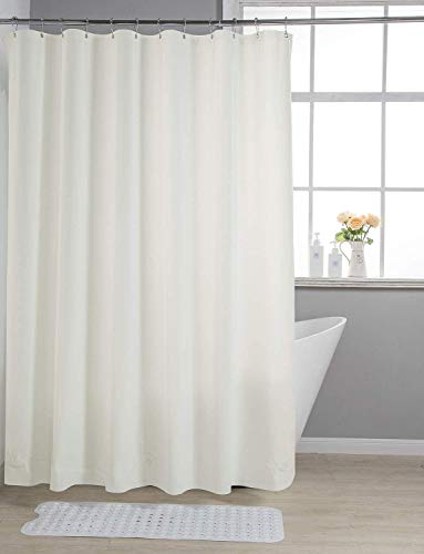 AmazerBath 2 Pack Thin Shower Curtain Liners, 72 x 72 Inches PEVA 3G Shower Curtains with Stones and 12 Grommet Holes, Waterproof Thin Plastic Liners- Beige
