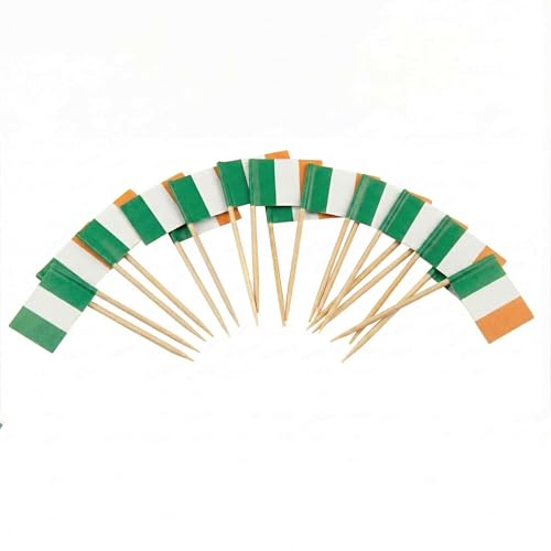 Mobi Lock 120 Pièces de Pics à Cocktail avec Drapeau de l’Irlande - 6,5 cm (2,5 po) Cure-Dents en Bambou avec Mini-Drapeaux - Pics de décoration pour...