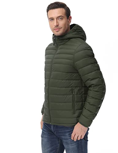 Royal Matrix Men's Winter Down Puffer Jacket Packable Lightweight Hooded Down Jacket Warm Windproof Down Puffy Jacket (Olive Green, M) #TOP1