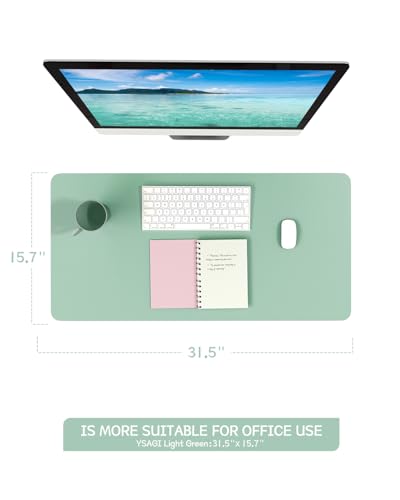 Image of Non-Slip Desk Pad, Waterproof PVC Leather Desk Table Protector, Ultra Thin Large Mouse Pad, Easy Clean Laptop Desk Writing Mat for Office Work /Home /Decor (Pale Green, 31.5 inch x 15.7 inch)