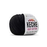 Keche Cotton Yarn, 60% Cotton 40% Acrylic Yarn, Soft Cotton Yarn for Crochet and Knitting, Amigurumi Yarn 1 Skein/Ball 1.76 Oz (50g) / 180 Yrds (165m) - Black