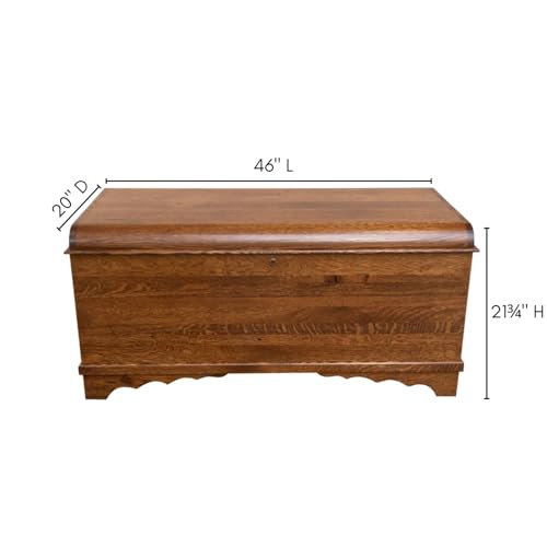 Image of Rustic Red Door Co. Cedar Hope Chest with Waterfall Top, Amish Made Wooden Storage Trunk Box for Bedroom, Blanket, Clothes, Anti-Slam Hinges and Lock, 46 inch, Rustic Quartersawn Oak Wood, Asbury Stain
