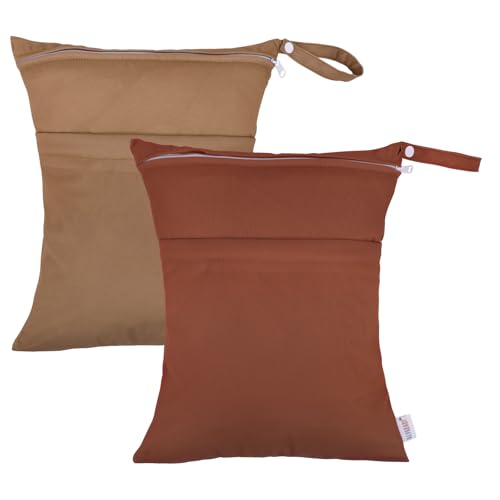 Image of ALVABABY 2pcs Cloth Diaper Wet Dry Bags Waterproof Reusable with Two Zippered Pockets Travel Beach Pool Daycare Soiled Baby Items Yoga Gym Bag for Swimsuits or Wet Clothes 2LM06