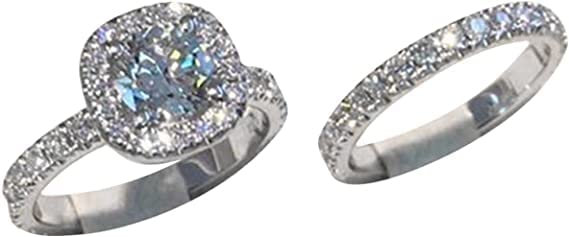 Women Engagement Rings Square Cut Princess CZ Simulated Diamond Ring Set Wedding Bands Elegant Jewelry3