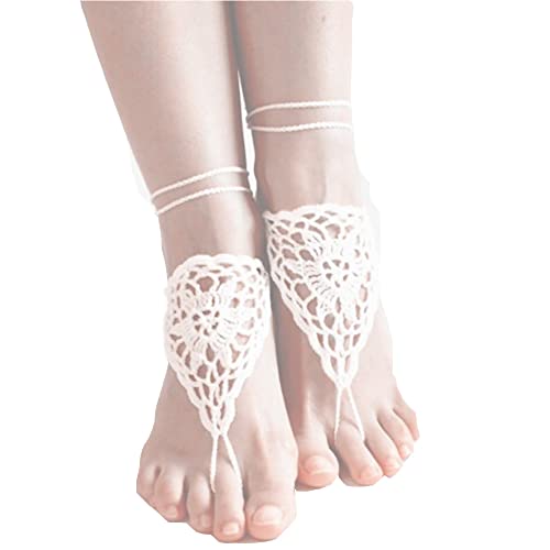 LGEGE 2 pcs Crochet Barefoot Sandals,Anklet, Bridesmaid Accessory, Yoga Shoes, Foot Jewelry, Beach Accessory, Nude Shoes - Thumbnail 4